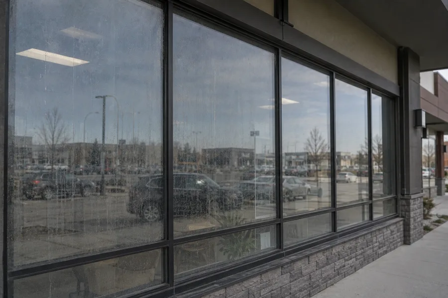 Commercial windows before cleaning — Calgary